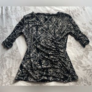 Y2K Black Ruched 3/4 Sleeve Top Small Lorelei Gilmore Office Work Stretch Casual